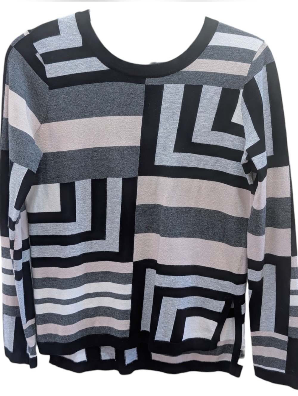 Milly Geometric Stripe Sweater - Black, Gray & Cream Small